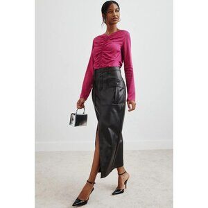 TOCCIN Women's Faux Leather Midi Column Skirt Size 0 In Black